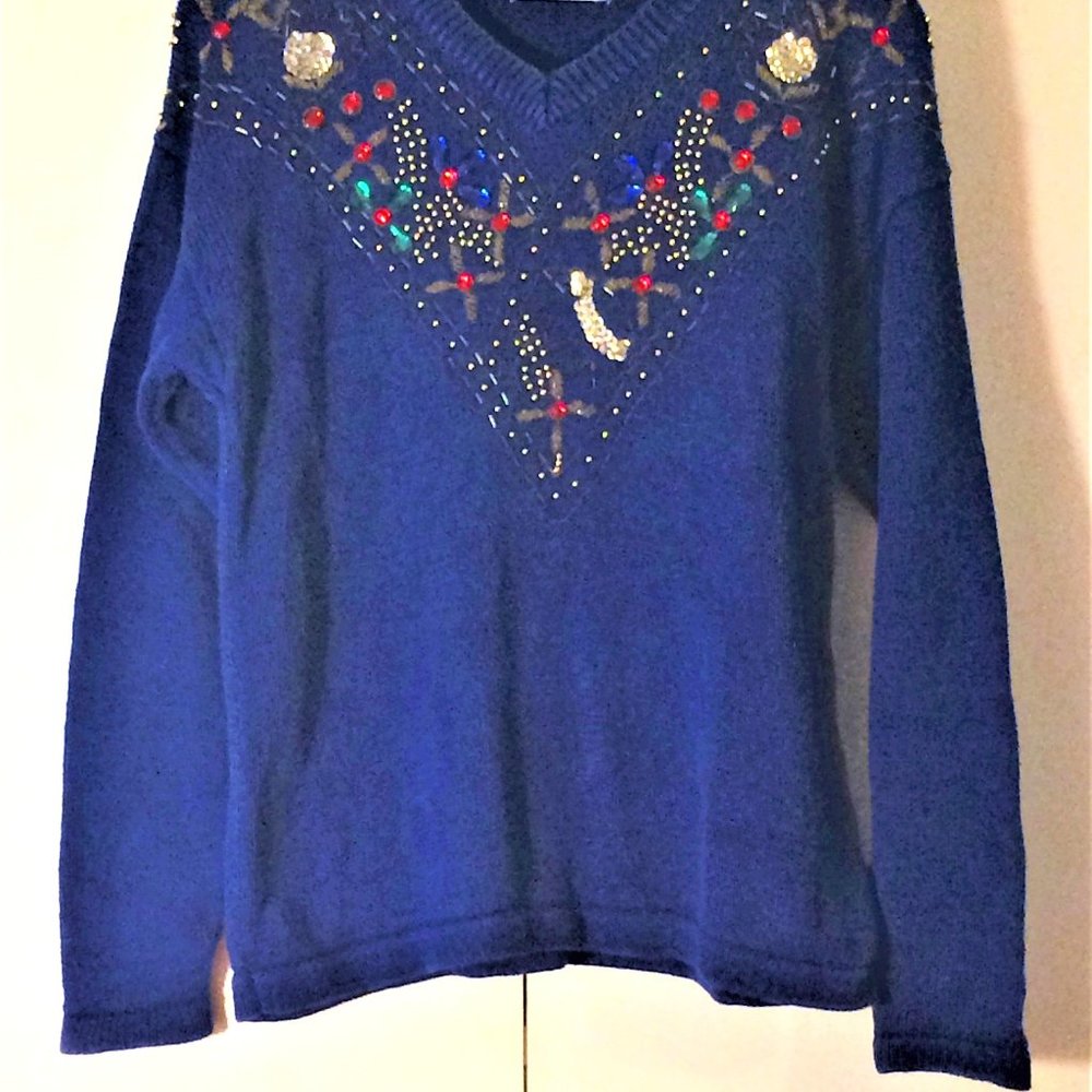 Vintage Western Connection Royal Blue Embellished Sweater Small